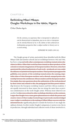 Rethinking Mbari Mbayo: Osogbo Workshops in the 1960S, Nigeria