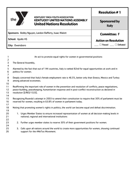 United Nations Resolution Italy