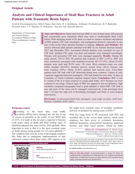 Analysis and Clinical Importance of Skull Base Fractures in Adult Patients with Traumatic Brain Injury Jyothish Sivanandapanicker, Milesh Nagar, Raja Kutty, B