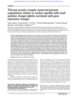 TSA-Seq Reveals a Largely Conserved Genome Organization Relative to Nuclear Speckles with Small Position Changes Tightly Correlated with Gene Expression Changes