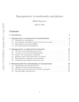 [Math.AG] 2 Apr 2018 Supergeometry in Mathematics and Physics