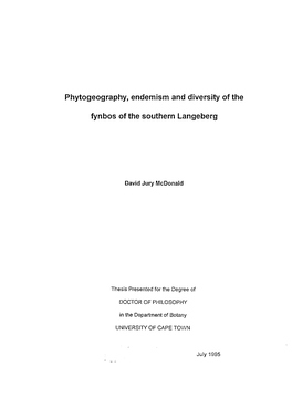 Phytogeography, Endemism and Diversity of the Fynbos of the Southern Lange Berg