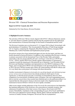 Division VIII – Chemical Nomenclature and Structure Representation