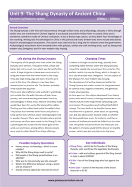 Unit 9: the Shang Dynasty of Ancient China Ancient Civilizations Option 1600BCE – 1046BCE