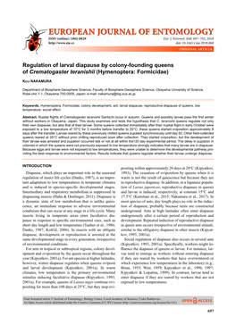 Regulation of Larval Diapause by Colony-Founding Queens of Crematogaster Teranishii (Hymenoptera: Formicidae)