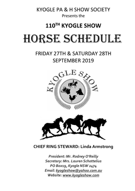 Horse Schedule FRIDAY 27TH & SATURDAY 28TH SEPTEMBER 2019