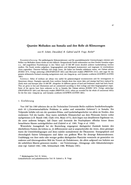 Quartäre Mollusken Aus Somalia Und Ihre Rolle Als Klimazeugen