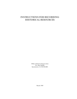 Instructions for Recording Historical Resources