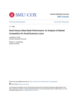 Rural Versus Urban Bank Performance: an Analysis of Market Competition for Small Business Loans