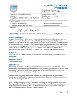 CE22 – Payment and Authorization of Hospital