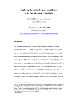 Exploring the Market for Government Bonds in the Dutch Republic (1600-1800)1