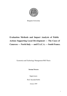 Evaluation Methods and Impact Analysis of Public Actions Supporting Local Development — the Cases of Canavese — North Italy — and P.A.C.A