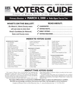 LWV Votersvoterslwv Guideguide League of Women Voters of the Houston Area