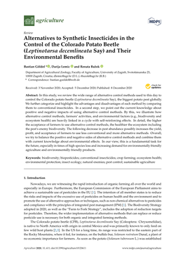 Alternatives to Synthetic Insecticides in the Control of the Colorado Potato Beetle (Leptinotarsa Decemlineata Say) and Their Environmental Beneﬁts