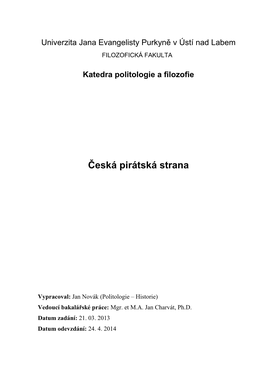 Univerzita Jana Evangelisty Purkyně V Ústí Nad Labem FILOZOFICKÁ FAKULTA