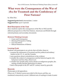 What Were the Consequences of the War of 1812 for Tecumseh and the Confederacy of First Nations? by Allan Hux