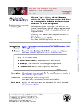 Mucosal Igm Antibody with D-Mannose Affinity in Fugu Takifugu