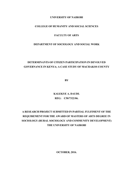 Determinants of Citizen Participation in Devolved Governance in Kenya; a Case Study of Machakos County