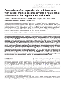 Comparison of an Expanded Ataxia Interactome with Patient Medical Records Reveals a Relationship Between Macular Degeneration and Ataxia