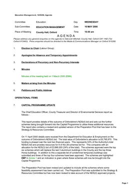 A G E N D a Please Address Any General Enquiries on This Agenda to Deborah Mitchell, County Hall, Oxford OX1 1ND (Tel: Oxford 815463)