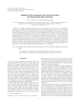 Reproductive Assurance and the Evolution of Pollination Specialization