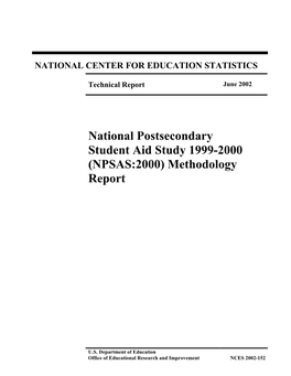 National Postsecondary Student Aid Study 1999-2000 (NPSAS:2000) Methodology Report