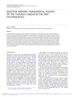 Selective Memory: Monumental Politics of the Yaxuná E Group in the First Millennium B.C