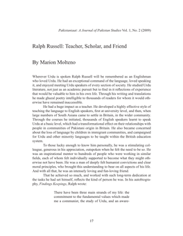 Ralph Russell: Teacher, Scholar, and Friend by Marion Molteno