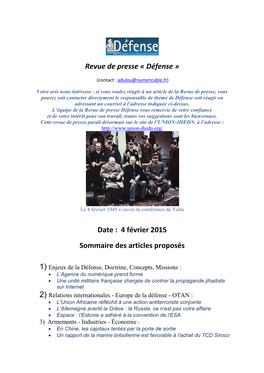 Revue De Presse « Défense » Date : 4 Février 2015