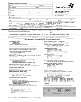 Platelet Neutrophil Immunology Requisition