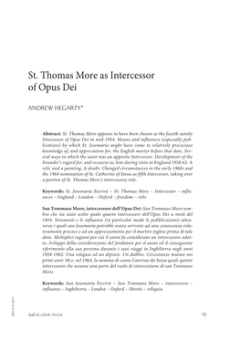 St. Thomas More As Intercessor of Opus Dei