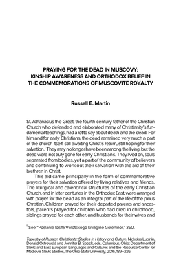 Praying for the Dead in Muscovy: Kinship Awareness and Orthodox Belief in the Commemorations of Muscovite Royalty