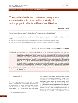 The Spatial Distribution Pattern of Heavy Metal Concentrations in Urban Soils - a Study of Anthropogenic Eﬀects in Berehove, Ukraine