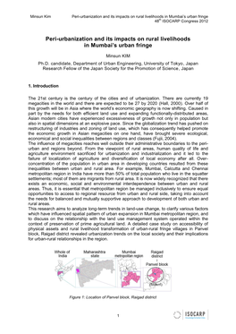 Peri-Urbanization and Its Impacts on Rural Livelihoods in Mumbai's Urban