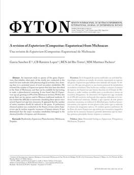 A Revision of Eupatorium (Compositae: Eupatorieae) from Michoacan Una Revisión De Eupatorium (Compositae: Eupatorieae) De Michoacán