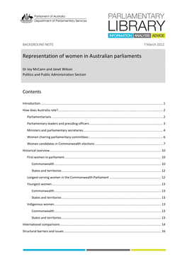 Representation of Women in Australian Parliaments