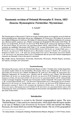 Taxonomic Revision of Oriental Meranoplus F.SMITH, 1853