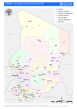 TCHAD : Découpage Administratif (Juillet 2016)