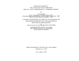 WINNING CONSENT: the PROTRACTED CAMPAIGN for an ANTI-CORPORATIST “COMMON SENSE” by S. FULLER BA, University of Cape Town