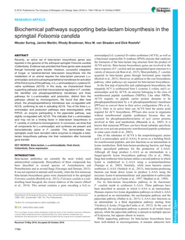 Biochemical Pathways Supporting Beta-Lactam Biosynthesis in the Springtail Folsomia Candida Wouter Suring, Janine Mariën, Rhody Broekman, Nico M