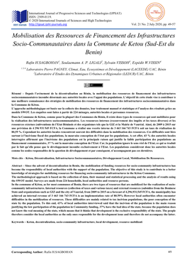 Mobilisation Des Ressources De Financement Des Infrastructures Socio-Communautaires Dans La Commune De Ketou (Sud-Est Du Benin)