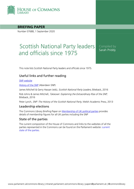 Scottish National Party Leaders and Officials Since 1975