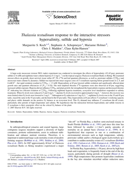 Thalassia Testudinum Response to the Interactive Stressors Hypersalinity, Sulﬁde and Hypoxia Marguerite S