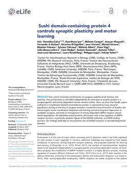 Sushi Domain-Containing Protein 4 Controls Synaptic Plasticity And