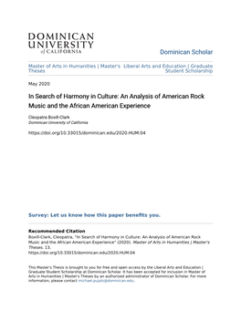 An Analysis of American Rock Music and the African American Experience