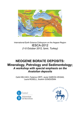 NEOGENE BORATE DEPOSITS: Mineralogy, Petrology and Sedimentology; a Workshop with Special Emphasis on the Anatolian Deposits