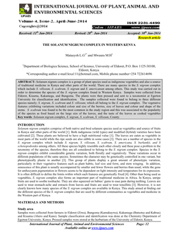 The Solanum Nigrum Complex in Western Kenya