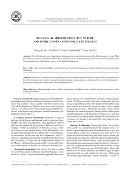 Geological Monuments of the Nature and Their Conservation Policy in Belarus
