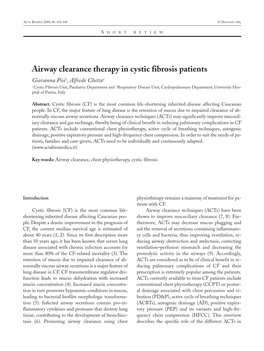 Airway Clearance Therapy in Cystic Fibrosis Patients