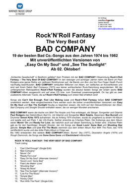 BAD COMPANY 19 Der Besten Bad Co.-Songs Aus Den Jahren 1974 Bis 1982 Mit Unveröffentlichten Versionen Von „Easy on My Soul“ Und „See the Sunlight“ Ab 02